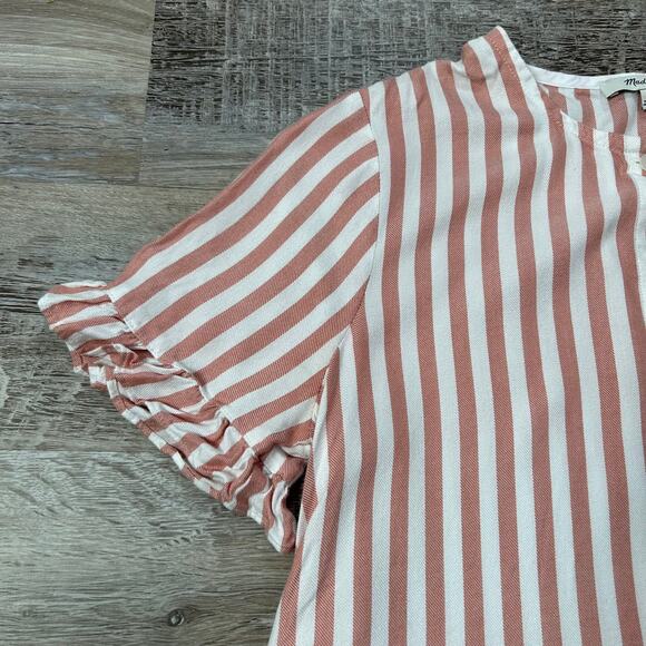 Madewell Peplum Button Down Top Red White Striped Ruffle Sleeve Blouse S - Picture 2 of 7